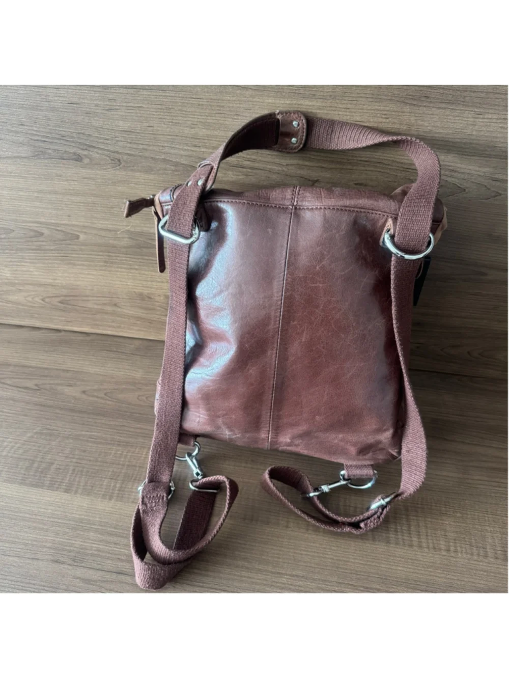 The Sak Brown Leather Distress Convertible Backpack Boho Crossbody Bag Foldover